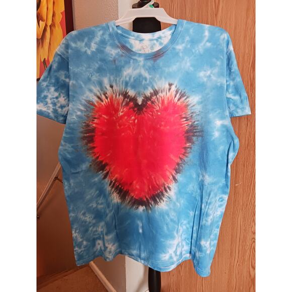 Handmade Tops - Heart Turquoise Blue Tie Dye T-Shirt Size 3XL